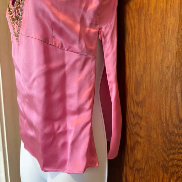 Vintage Y2K Vibrant Pink Silk Beaded Tank Medium Butterfly Paris Babydoll - Picture 8 of 9
